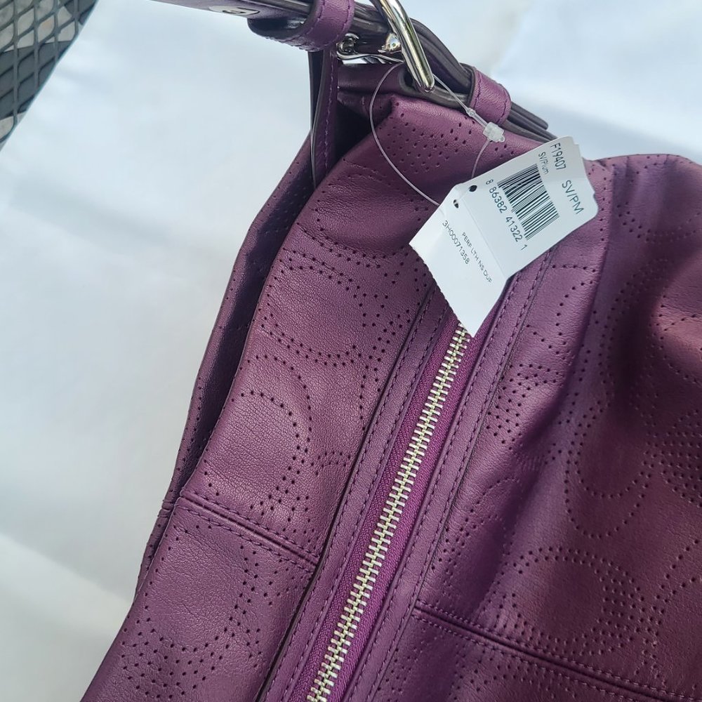 NWT Coach plum/silver perforated leather duffle shoulder bag F19407 - Picture 6 of 14